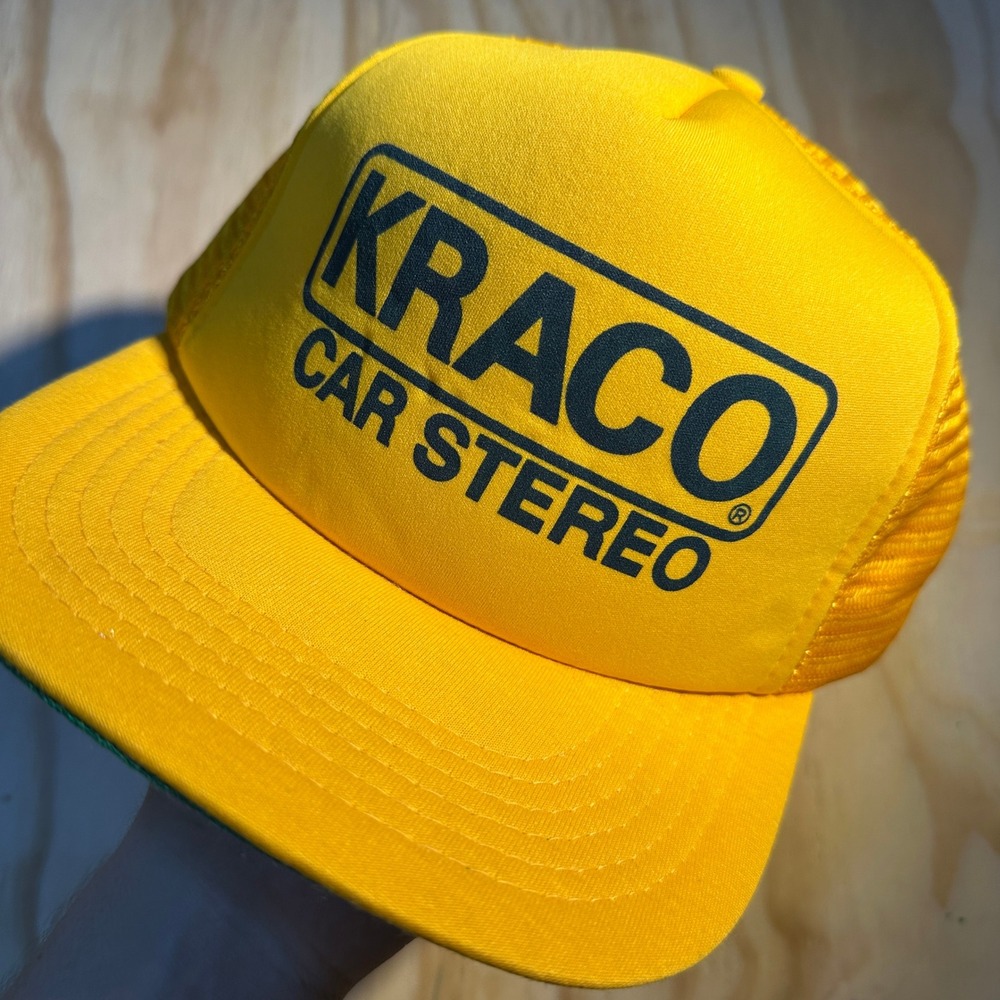 Kraco Car Stereo Vintage Trucker Hat Yellow Mesh Snapback Cap OSFA Mens